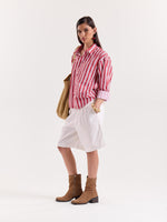 Load image into Gallery viewer, Red &amp; White Striped Cropped Shirt