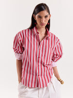 Load image into Gallery viewer, Red &amp; White Striped Cropped Shirt