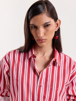 Load image into Gallery viewer, Red &amp; White Striped Cropped Shirt