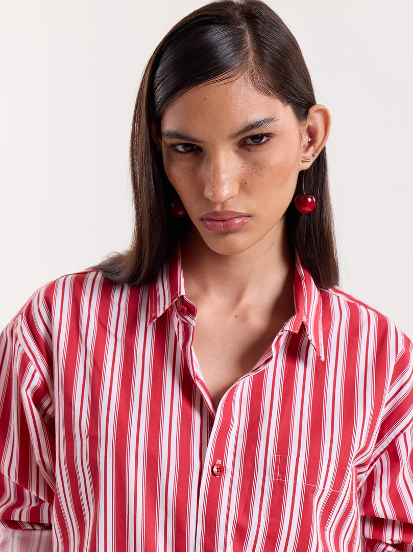 Red & White Striped Cropped Shirt