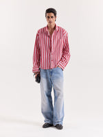 Load image into Gallery viewer, Red &amp; White Striped Cropped Shirt