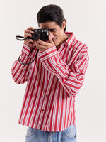 Load image into Gallery viewer, Red &amp; White Striped Cropped Shirt
