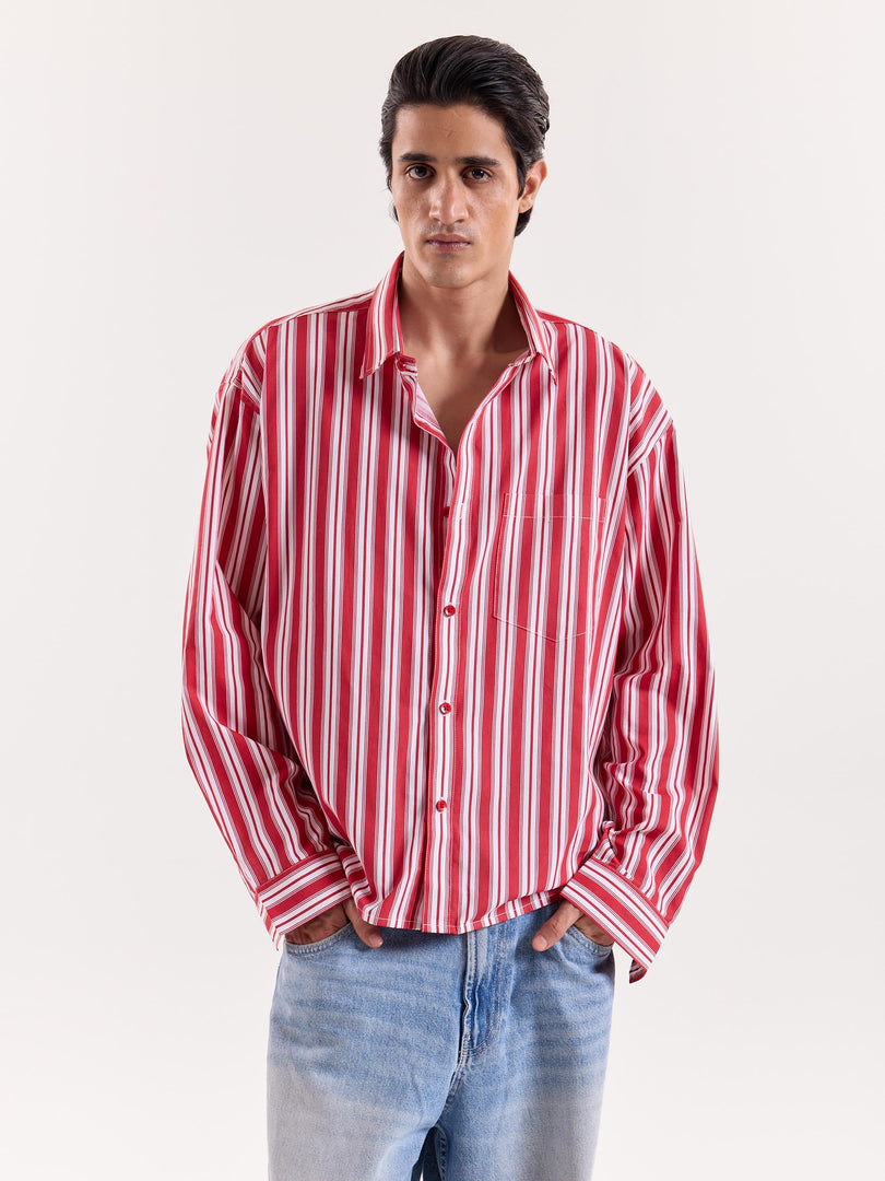 Red & White Striped Cropped Shirt