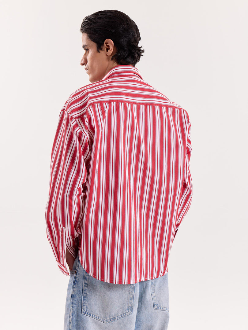 Red & White Striped Cropped Shirt