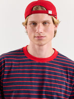 Load image into Gallery viewer, Red &amp; Navy Chambray Striped Loose Fit Cropped T-Shirt