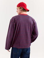 Load image into Gallery viewer, Red &amp; Navy Chambray Striped Loose Fit Cropped T-Shirt