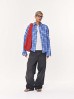 Load image into Gallery viewer, Royal Blue Checked Oversized Cropped Gauze Shirt