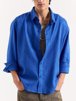 Load image into Gallery viewer, Royal Blue Linen Cropped Shirt