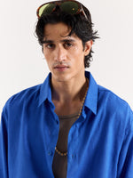 Load image into Gallery viewer, Royal Blue Linen Cropped Shirt