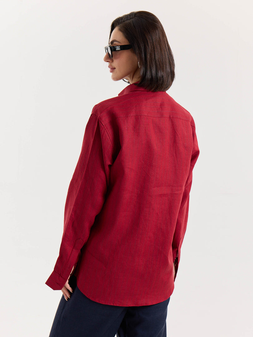 Ruby Red Striped Irish Linen Shirt