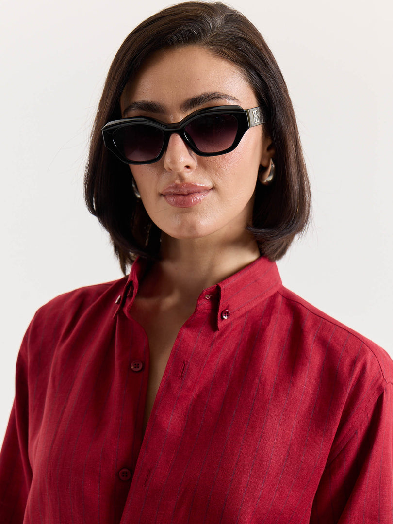 Ruby Red Striped Irish Linen Shirt