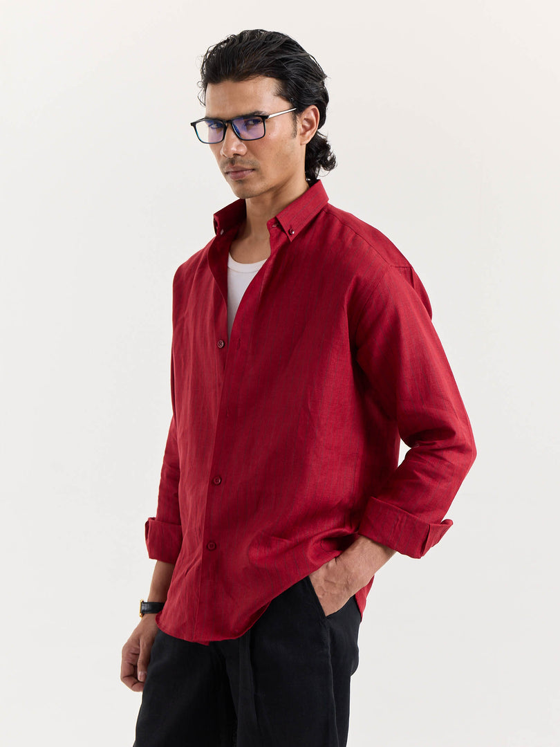 Ruby Red Striped Irish Linen Shirt