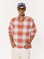 Load image into Gallery viewer, Rust Checkered Seersucker Oversized Cropped Shirt