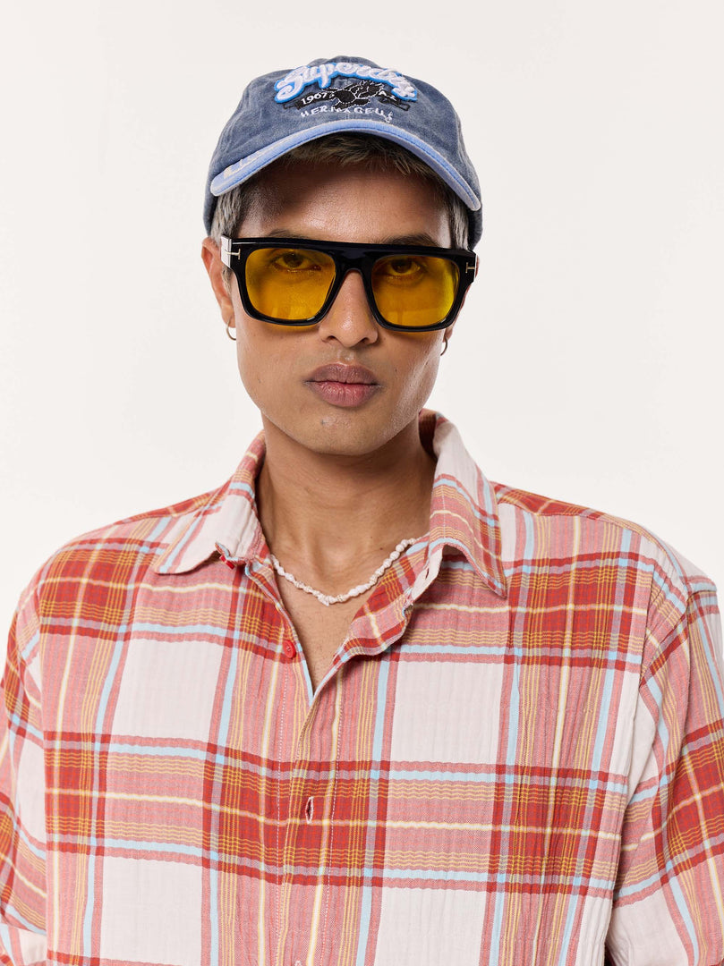 Rust Checkered Seersucker Oversized Cropped Shirt