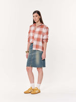 Load image into Gallery viewer, Rust Checkered Seersucker Oversized Cropped Shirt