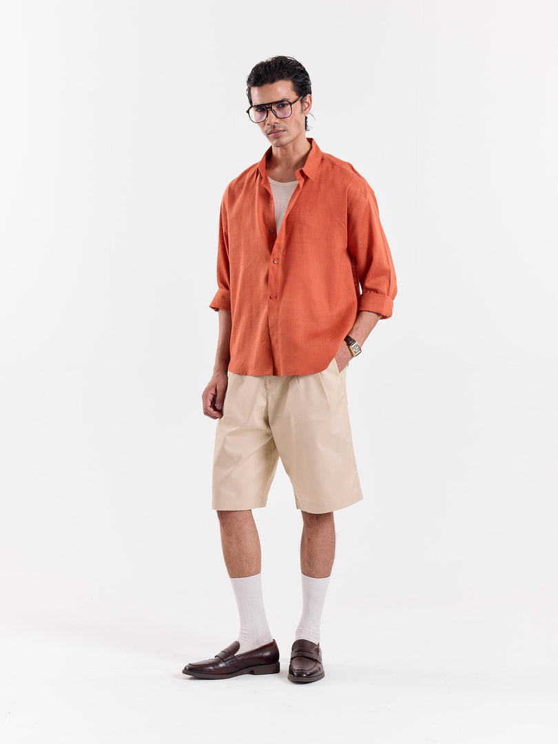 Rust Orange Linen Cropped Shirt