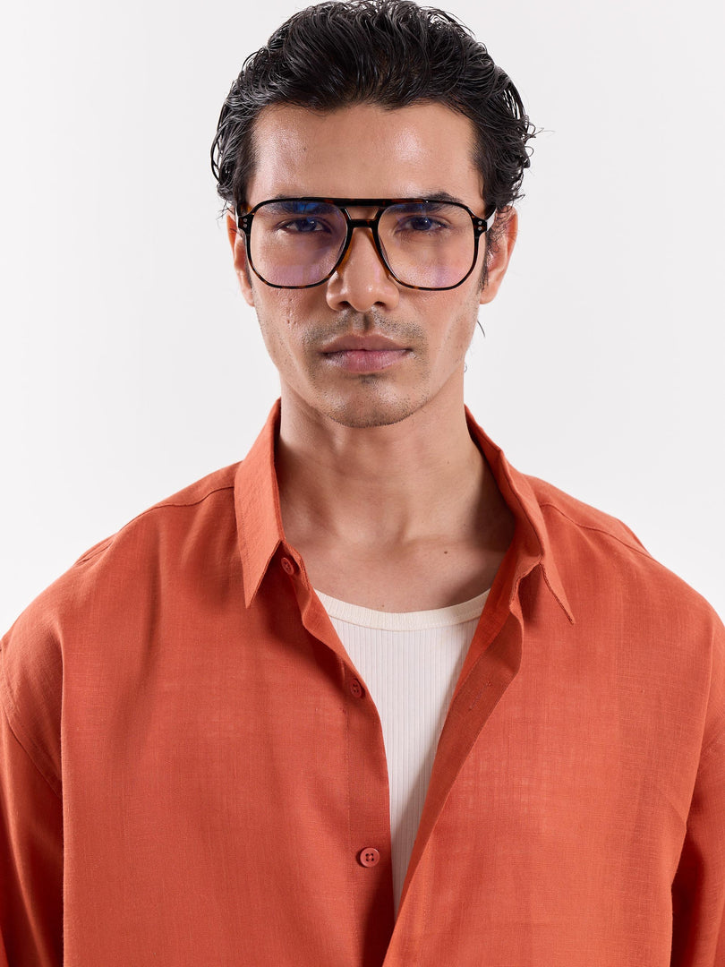 Rust Orange Linen Cropped Shirt