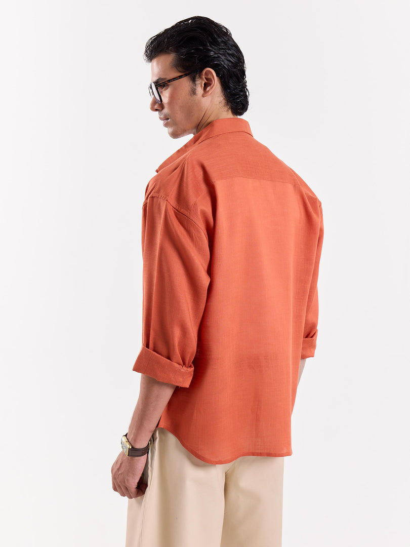 Rust Orange Linen Cropped Shirt