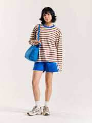 Rust Red Striped Loose Fit Cropped T-Shirt