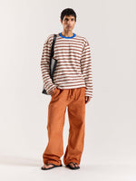 Load image into Gallery viewer, Rust Red Striped Loose Fit Cropped T-Shirt