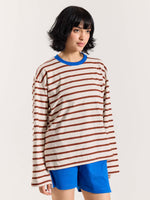 Load image into Gallery viewer, Rust Red Striped Loose Fit Cropped T-Shirt