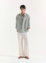 Load image into Gallery viewer, Sage Green Linen Cropped Shirt