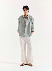 Sage Green Linen Cropped Shirt
