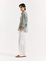 Load image into Gallery viewer, Sage Green Linen Cropped Shirt