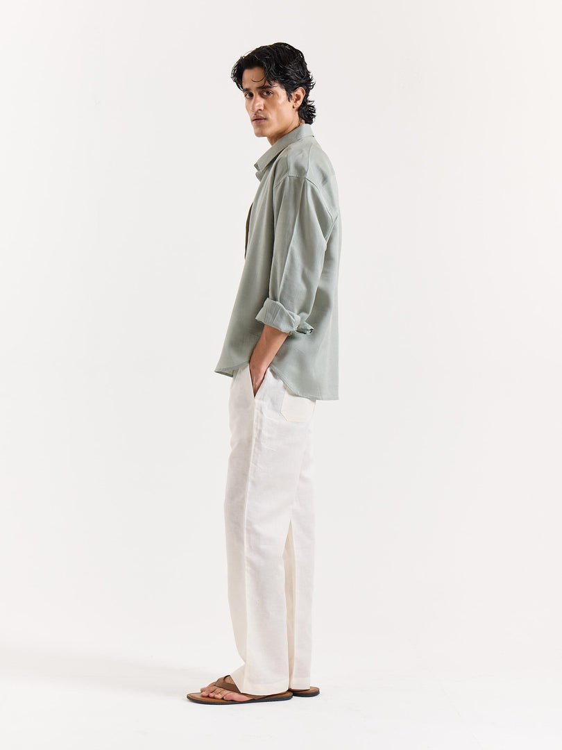 Sage Green Linen Cropped Shirt
