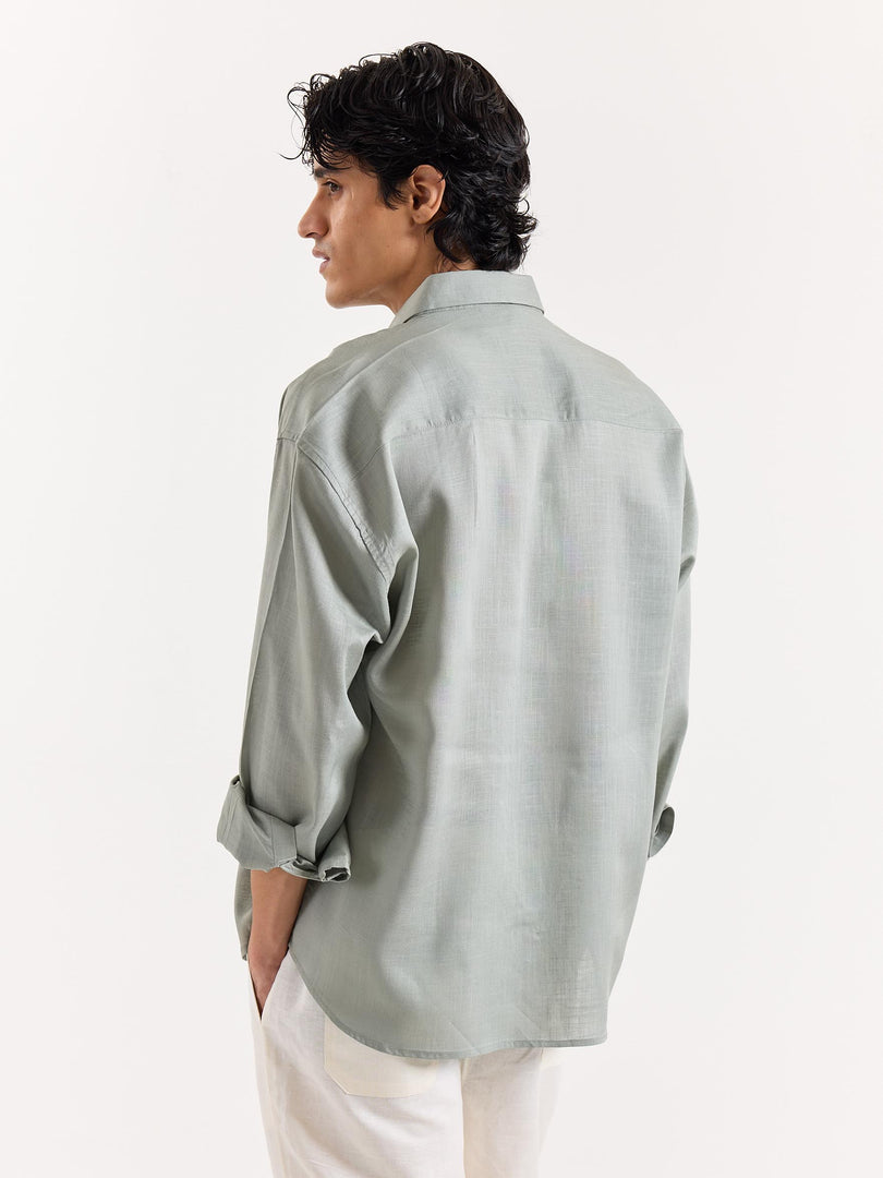 Sage Green Linen Cropped Shirt