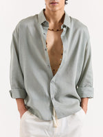 Load image into Gallery viewer, Sage Green Linen Cropped Shirt
