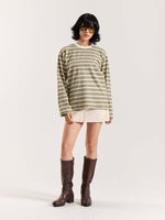Load image into Gallery viewer, Sage Green Striped Loose Fit Cropped T-Shirt