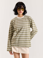 Load image into Gallery viewer, Sage Green Striped Loose Fit Cropped T-Shirt