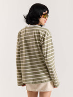 Load image into Gallery viewer, Sage Green Striped Loose Fit Cropped T-Shirt