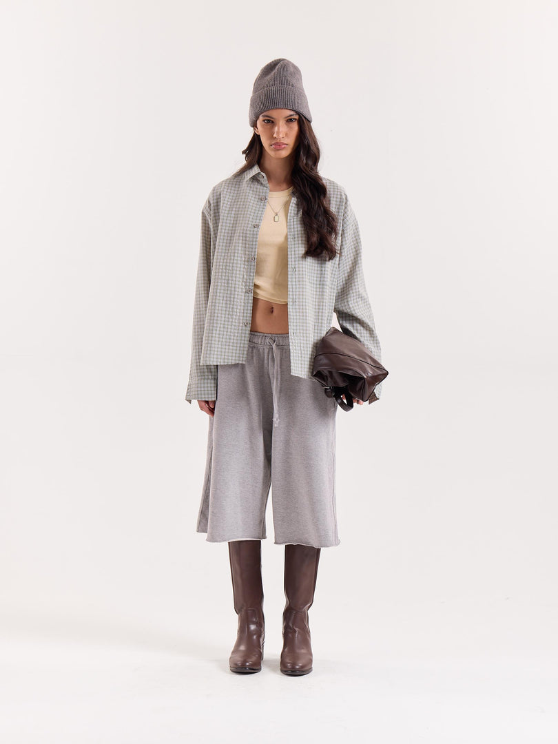 Sage Green & White Grid Checkered Cropped Shirt