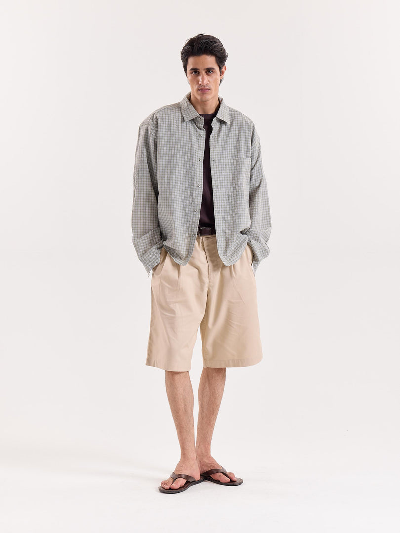 Sage Green & White Grid Checkered Cropped Shirt