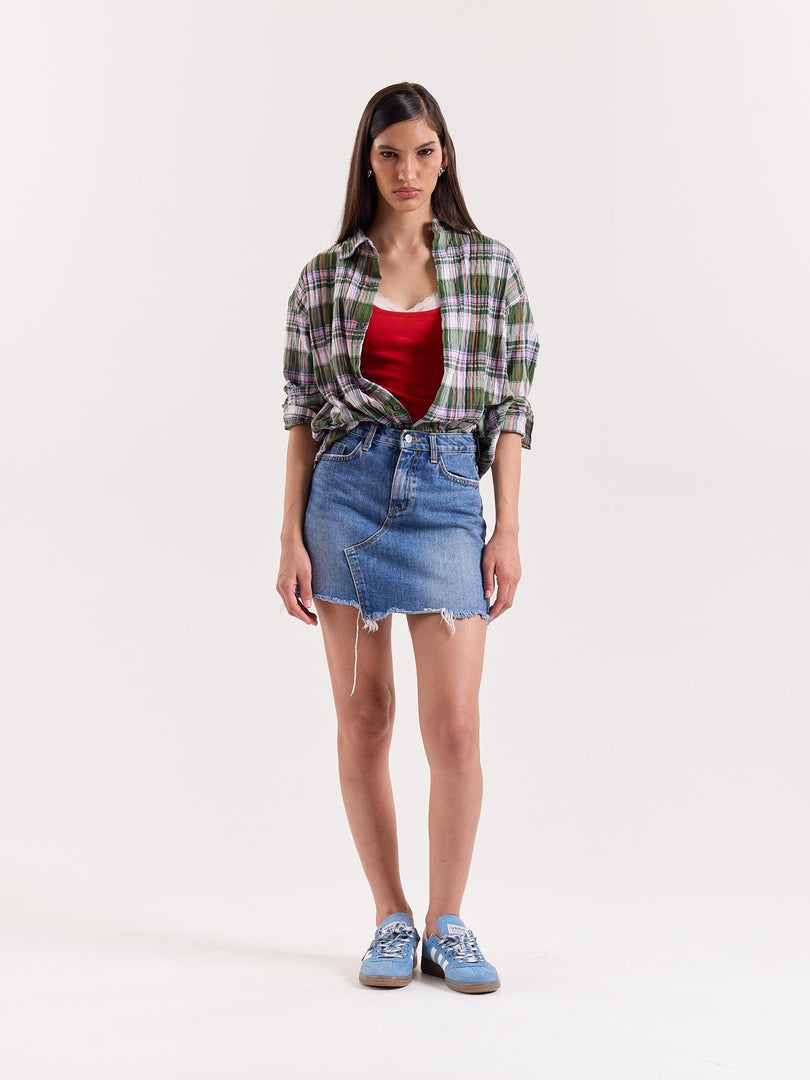 Sage & Lilac Checked Gauze Cropped Shirt