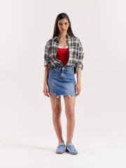 Sage & Lilac Checked Gauze Cropped Shirt