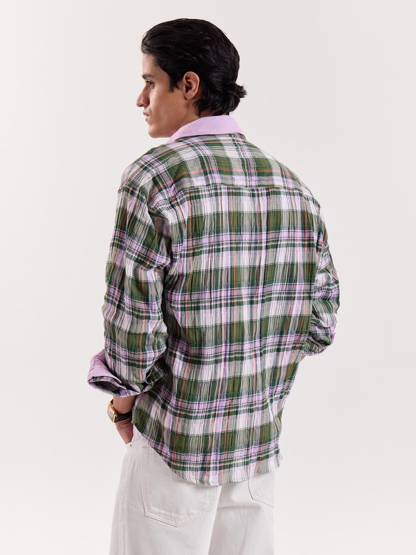 Sage & Lilac Checked Gauze Cropped Shirt