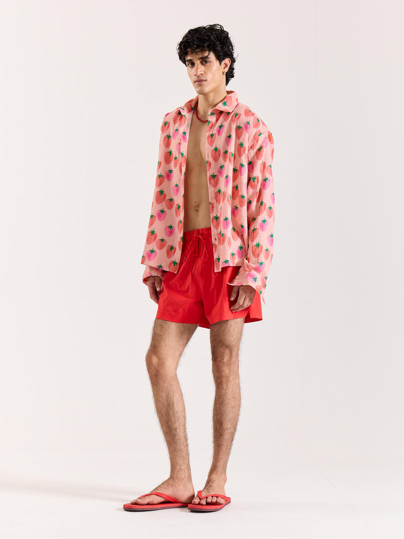 Salmon Berry Bomb Gauze Holiday Shirt