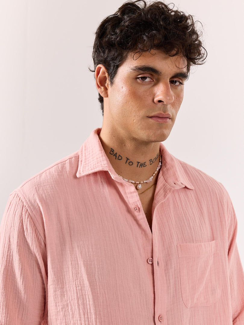 Salmon Pink Gauze Holiday Shirt ( Pre-Order )