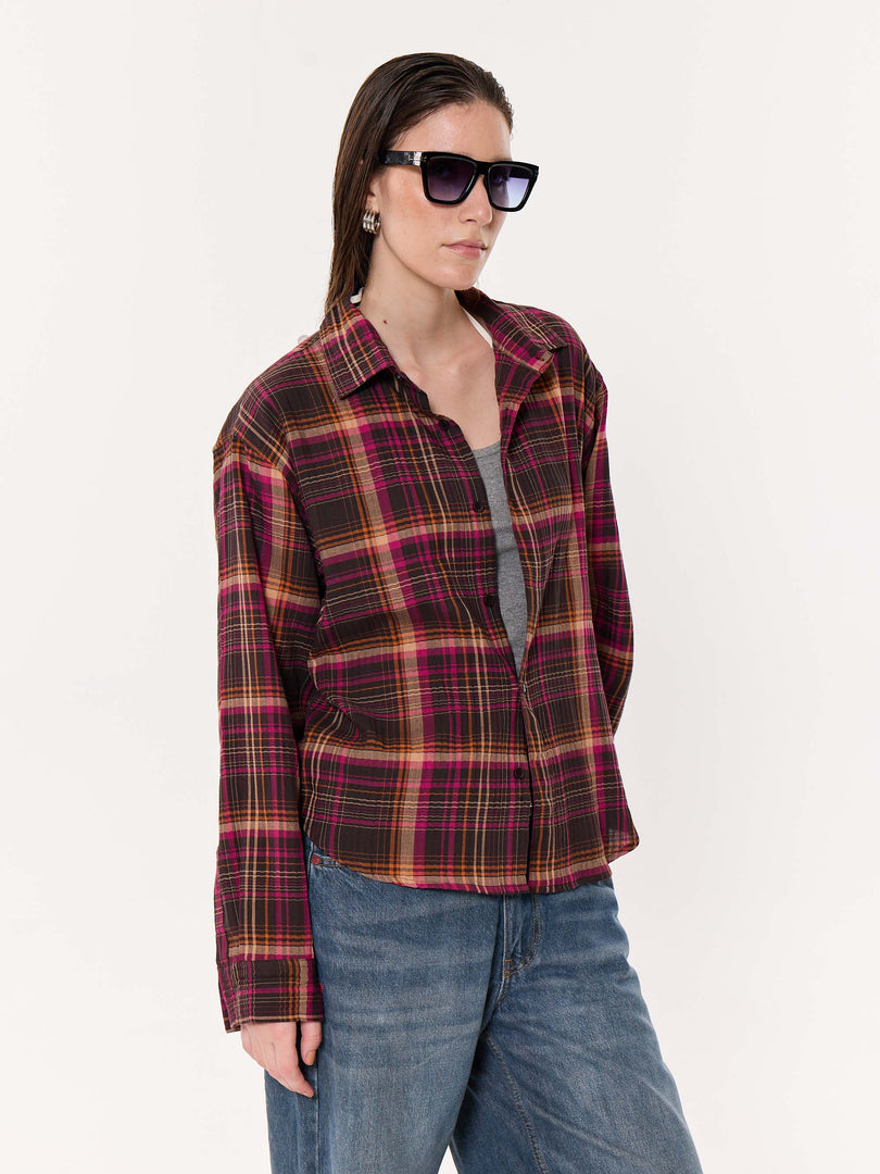 Sangria Seersucker Oversized Cropped Shirt