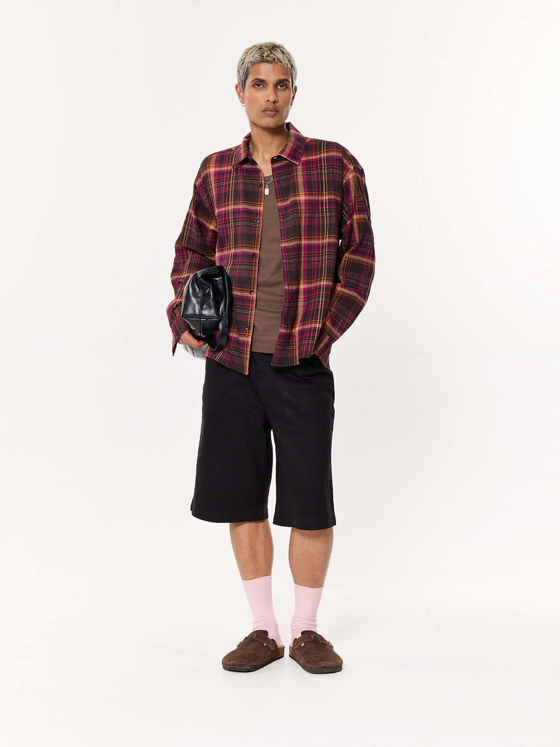 Sangria Seersucker Oversized Cropped Shirt