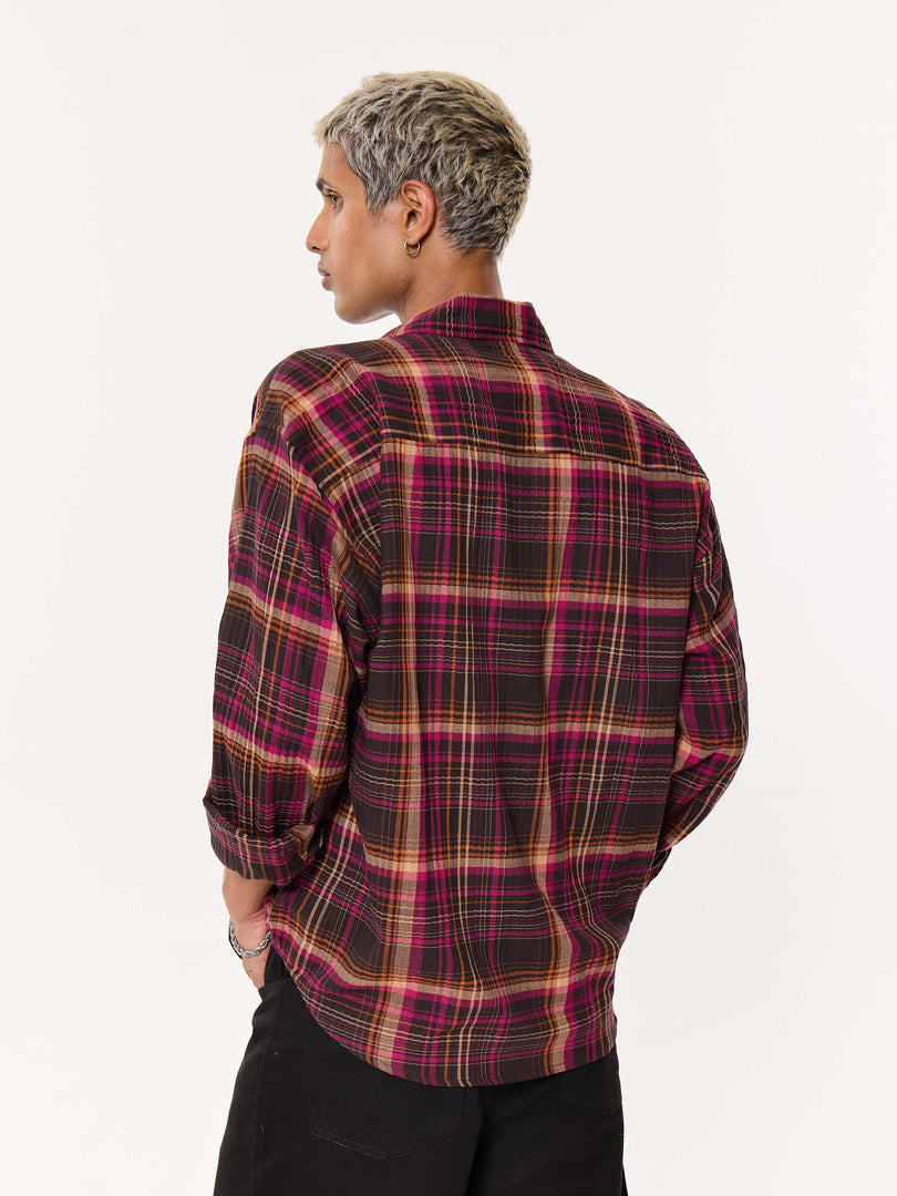 Sangria Seersucker Oversized Cropped Shirt