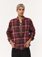 Load image into Gallery viewer, Sangria Seersucker Oversized Cropped Shirt