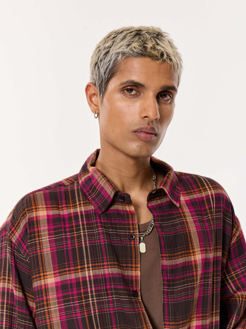 Sangria Seersucker Oversized Cropped Shirt