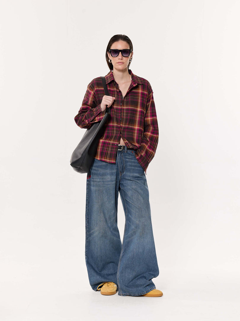 Sangria Seersucker Oversized Cropped Shirt