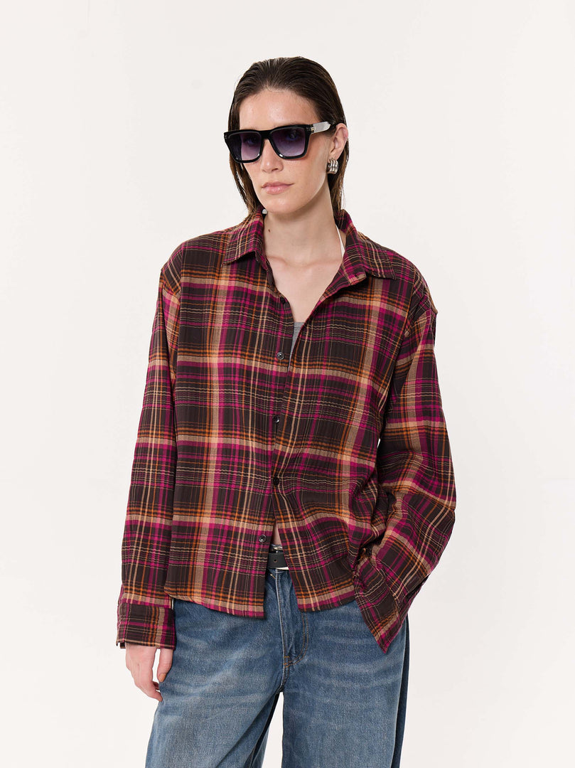 Sangria Seersucker Oversized Cropped Shirt