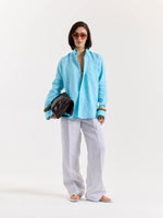 Load image into Gallery viewer, Sky Blue Chambray Linen Shirt