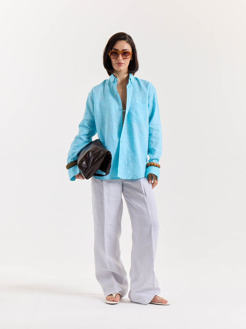 Sky Blue Chambray Linen Shirt